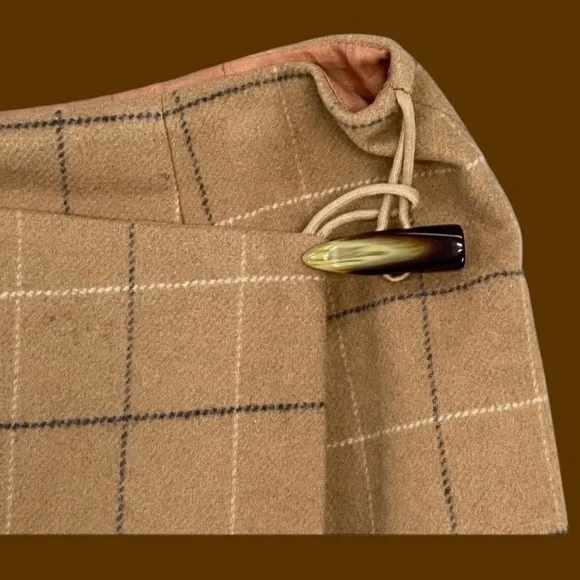 VINTAGE TALBOTS Wool Blend Preppy Chic Plaid Tan Min(d)I Wrap Skirt. NWOT. - Picture 3 of 8